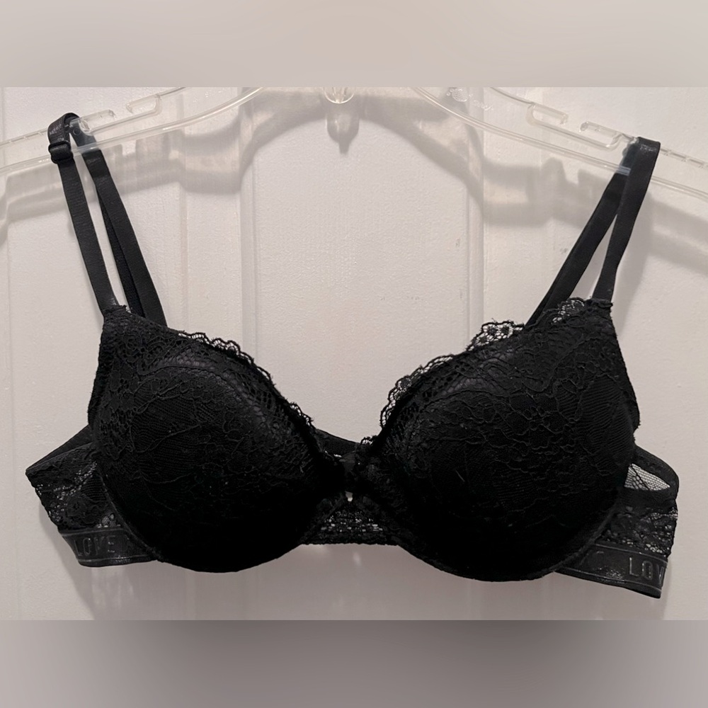 34B XOXO Womens Blue Lace Back Closure Underwire Padded Push-Up Bra